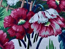 Luxe Pastoral 1940's Sunny Countryside Fences & Flowers Barkcloth Vintage Fabric picture