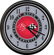 Licensed Vintage Corvette Flags Logo Chevrolet General Motors Sign Wall Clock picture