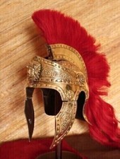 Medieval Brass Praetorian Knight Roman Helmet With Crest Red Plume gift picture