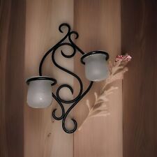 PartyLite Vintage Votive Candle Holder Wall Sconce Black Metal and Frosted Glass picture