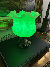 Vintage Custom Fenton Uranium Poppy Glass Loevsky and Loevsky Mood Lamp picture