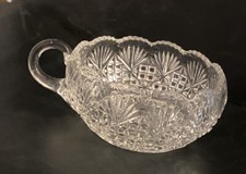 Vintage Heavy Cut Crystal Nappy Bowl Candy Relish Dish w/ Handle Sawtooth Rim picture