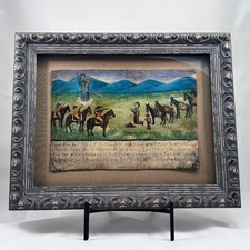 Antique 1915 Mexican Tin Ex Voto Retablo Bandits Saint Anthony Folk Art Framed picture