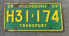 RARE 1959 MICHIGAN TRANSPORT LICENSE PLATE ALL ORIGINAL WITH WEAR TOUGH PLATE picture
