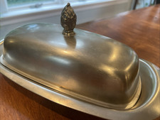 Vintage F.B. Rogers Silver Plated Butter Dish#987 Lid Finial Flower MCM picture