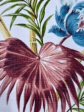 1940's Hawaiian Monstera Leaf Turquoise Tropical Bamboo Barkcloth Vintage Fabric picture