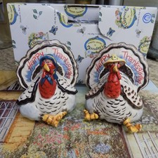 Blue Sky Clayworks Turkey Salt & Pepper Shakers 2006 Thanksgiving NIB picture