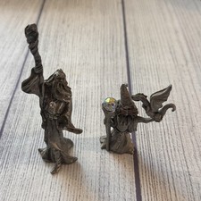 Vintage 1987 Spoontiques Pewter Wizard Dragon Crystal Figurines Lot of 2 Fantasy picture