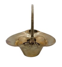 Vtg Solid Brass Basket With Swing Handle. 8.75
