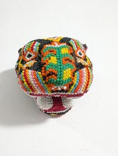 Huichol Beaded Jaguar Head Wixarika Mexican Folk Art Chaquira Sculpture picture