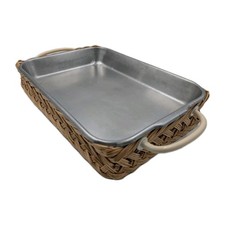 Vtg Vollrath 6427 Stainless Steel Bake Roast Pan Wicker Basket USA 1960s picture