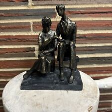 Kensington Hill Couple Sitting Statue Antique Bronze Woman & Man Figurine Cute picture