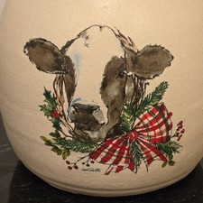 Vintage Christmas Cow Pitcher Anne Tavoletti Pottery Jug Holiday Farmhouse Decor picture