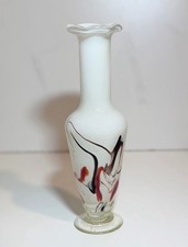 Murano Venetian Style Glass Art Vase, Trailing Swirls, Ruffled Rim 26cm MCM picture