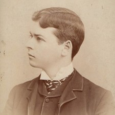 ID'd c1890s Cabinet Card Photo Jas Paul Profile Young Man Stiff Collar Ascot Vtg picture