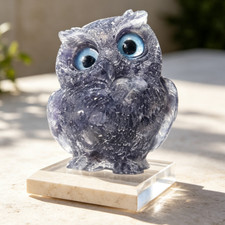 Natural Amethyst Crushed Stone Owl Figurine Mini Crystal Animal Statue Desk Deco picture