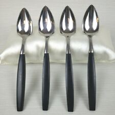 Vintage 4 Grapefruit Spoons Stainless Black Composite Handle Japan Flatware picture