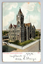 c1906 UDB Postcard Grand Rapids MI Michigan City Hall Horse Carriage picture