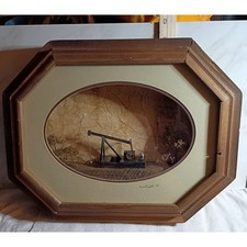 Vtg Martindale 1981 Oil Derrick Pump Jack Shadow Box Diorama Wood Frame 12x9.5 picture