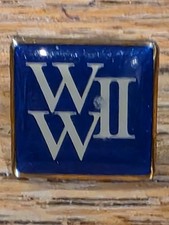 Vintage WWII Enamel Lapel Pin Blue Gold Tone World War II VETERAN Memorabilia picture