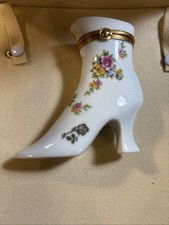 Vintage Fait Main Limoges Porcelain Hinged Boot Trinket Clasp Close Yellow Green picture