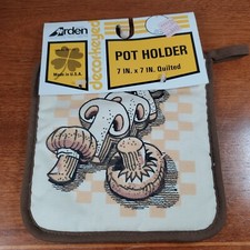Vintagd NOS 80s Mushroom Pot Holder Earth Tone On Board Arden Corp. Made in USA picture