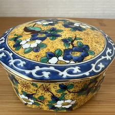 VTG Takakashi San Francisco Blue Floral Round Lidded Porcelain Trinket Gift Box picture