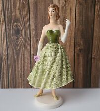Vintage Goebel 1986 Porcelain Green & White Fashion Lady with Bouquet Germany  picture