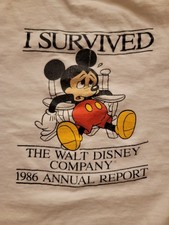 RARE VTG I SURVIVED WALT DISNEY COMPANY 1986 ANNUAL REPORT VINTAGE T SHIRT LG/SM picture
