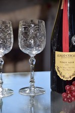 Vintage Etched Crystal Wine Glasses - Set of 4, 1940's, Vintage Crystal Stemware picture