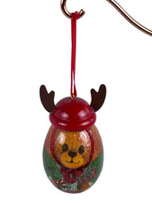 (1A) Vintage 1991 Decoupage Egg Teddy Bear Reindeer Ornament Home For Holiday picture