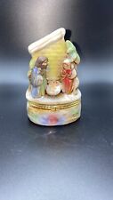 Vintage Nativity Trinket Box Imperial Porcelain Hinged 4” X 2” picture