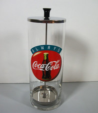  Coca Cola Glass  Straw Dispenser Holder with Metal Lid picture