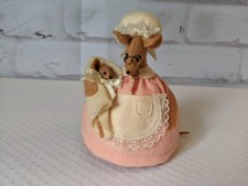 VTG Mother & Baby Felt Mouse Handmade Anthropomorphic Jeweled Ornament Cottage picture