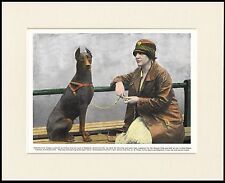 DOBERMAN PINSCHER LADY AND DOG LOVELY PRINT MOUNTED READY TO FRAME picture