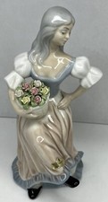 Vintage Tengra Hand Made In Spain Capedimonte GlazedPorcelain Girl With Flowers picture