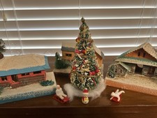 Japan Christmas Putz Bottle Brush Tree Snowman Sled Figures Antique Putz House picture