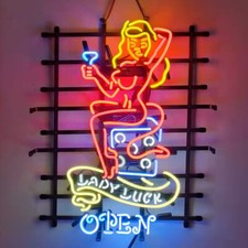 US STOCK Lady Luck Casino Vintage Neon Sign Man Cave Beer Bar Glass Decor 24