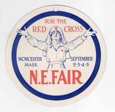 WWI 1918 Worcester Mass New England Fair Red Cross Cardboard Hanger Sign 7