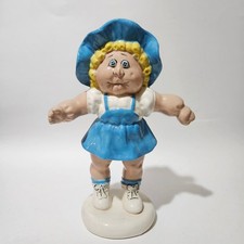 Vintage 1984 F&F Molds Ceramic Girl Figurine Blue Hat Jumper Cabbage Patch Style picture