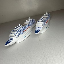 Lot of 2 Princess Cruises Tahitian Princess Ship Miniature Model Resin Souvenir picture