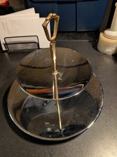 Kromex Double Tier 1960s Vintage Tower Tray Chrome Brass Handle Mid Century Mod picture