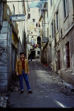 c1970's Kodachrome 35mm Slide Casa Piriquita Sintra Portugal Alleyway Man red picture