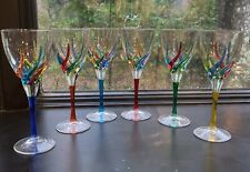 VENETIAN CARNEVALE WINE GLASSES - SET OF SIX - HAND PAINTED CRYSTAL WINE Swirly picture