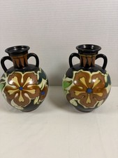 PAIR OF BEAUTIFUL ANTIQUE HAND PAINTED GOUDA VASE 8