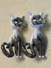 vintage set of 2 metal white enamel cat brooch pins bestie pins gift picture