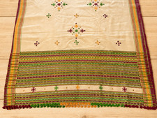 Vintage Kutch Handwoven Throw Blanket 82x37 Boho Bed Runner Mirror Work Fabric picture