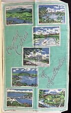 Vintage Capital Cities Of Australia Pure Irish Linen Tea Towel Turquoise 31.5