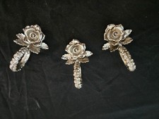 Set Of 6 Princess House Rose Flower Silver Metal Napkin Rings picture