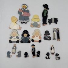 Lot/20 Vtg Hand Painted Amish Farm Life Family Refrigerator Magnets picture